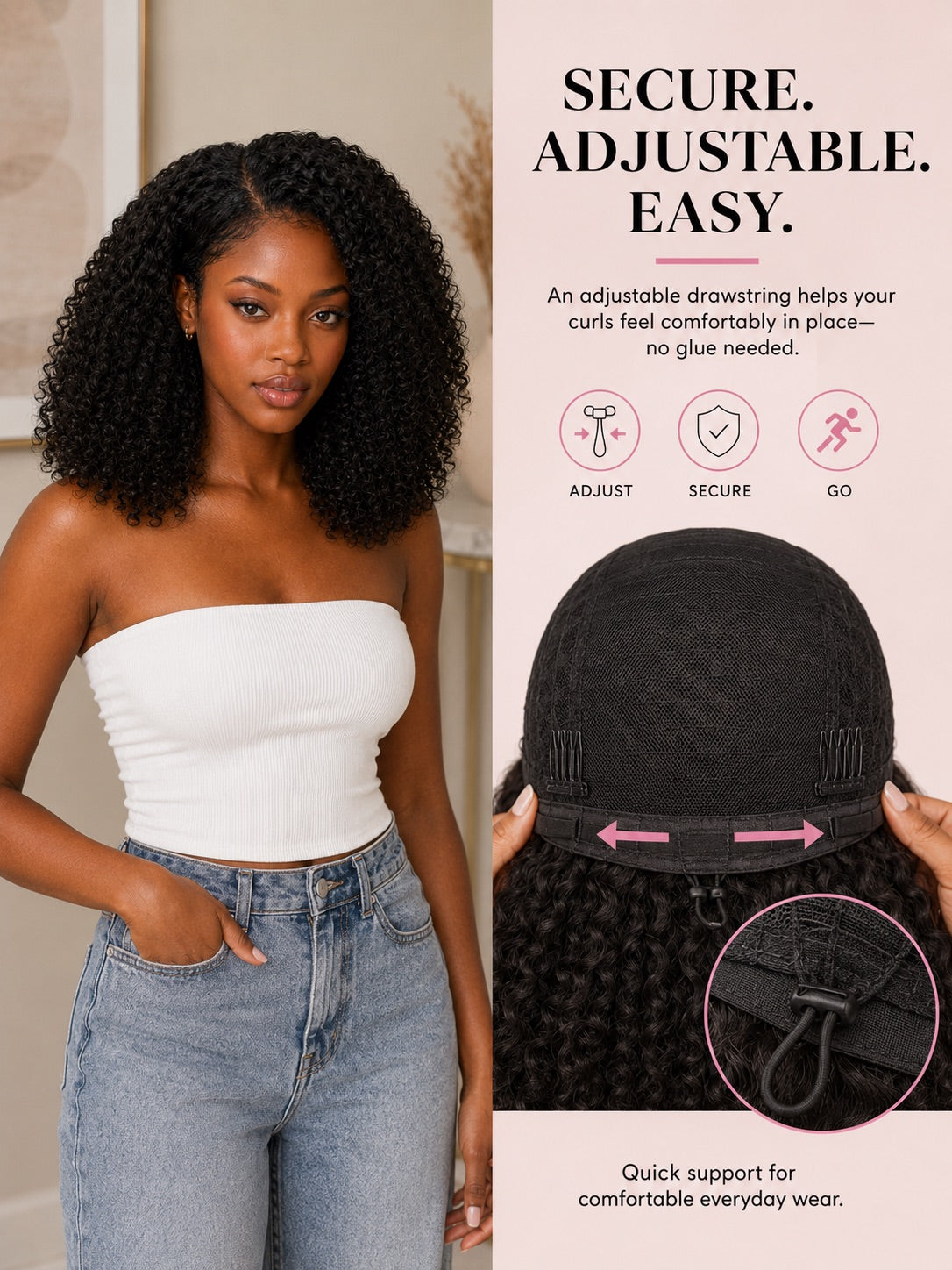 Signature Kinky Curly Wig Bye-Bye Slip Glueless Human Hair Wig Natural Texture Defined Coils Full-Bodied Volume Beginner Friendly