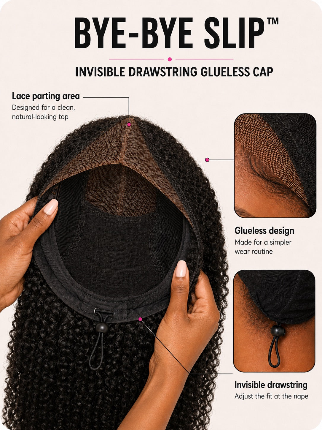 Signature Kinky Curly Wig Bye-Bye Slip Glueless Human Hair Wig Natural Texture Defined Coils Full-Bodied Volume Beginner Friendly