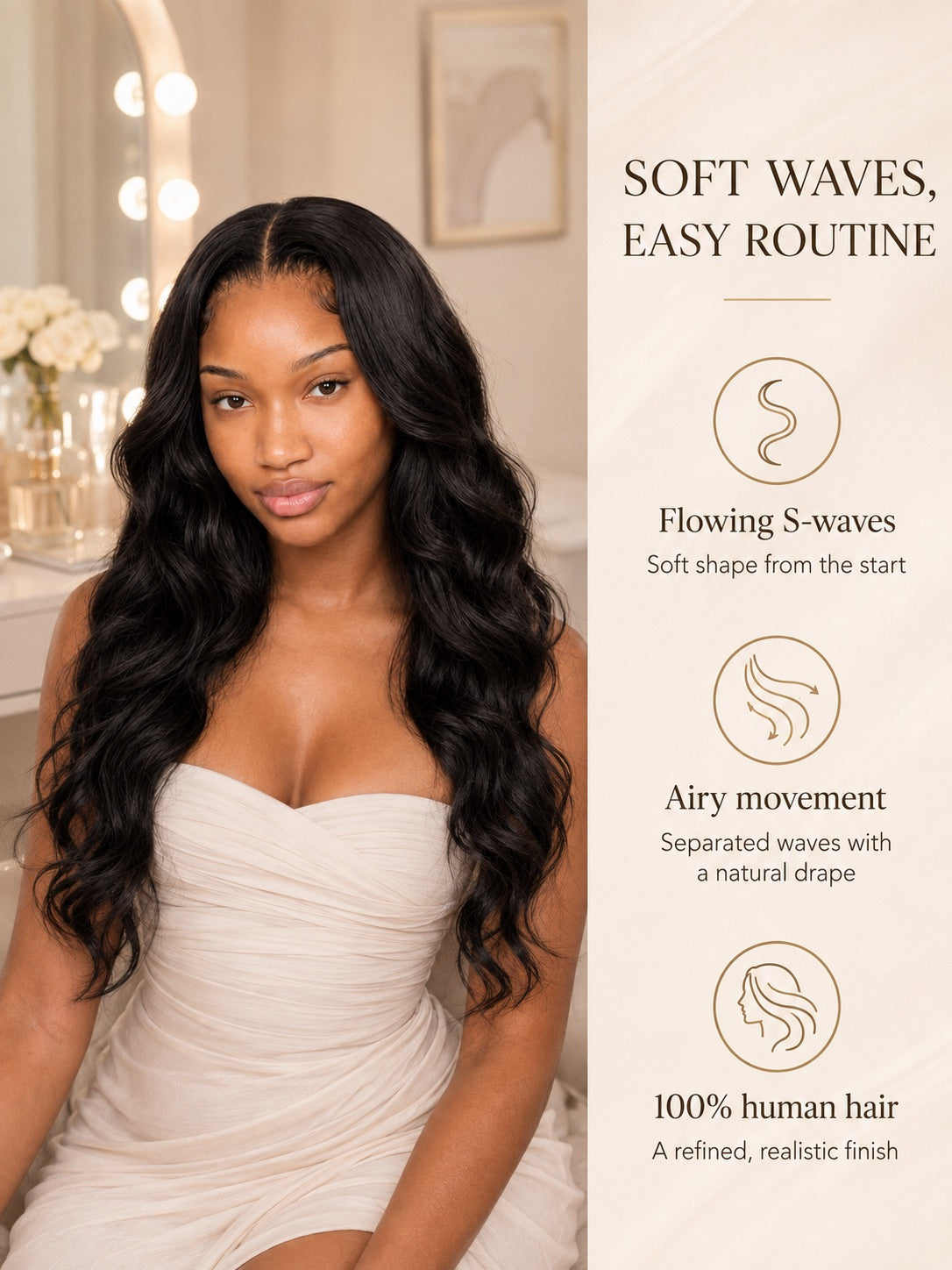 Signature Loose Body Wave Wig Bye-Bye Slip Glueless Human Hair Wig Soft Flowing Waves Natural Look Full-Bodied Volume
