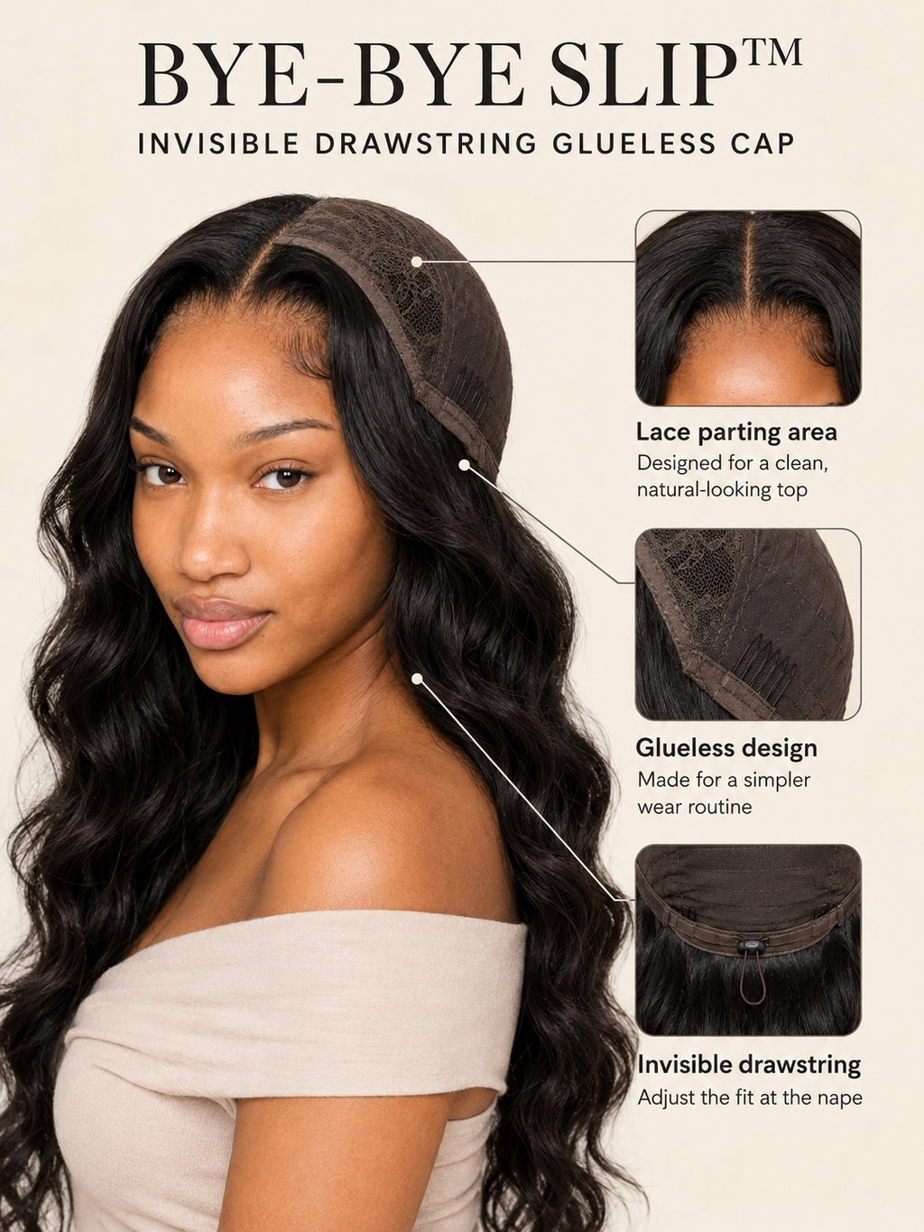 Signature Loose Body Wave Wig Bye-Bye Slip Glueless Human Hair Wig Soft Flowing Waves Natural Look Full-Bodied Volume