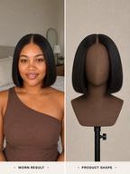 Signature Bob Wig Bye-Bye Slip Glueless Human Hair Wig Pre-Cut Sleek Face-Framing Natural Black Short Bob Beginner Friendly Everyday Wear