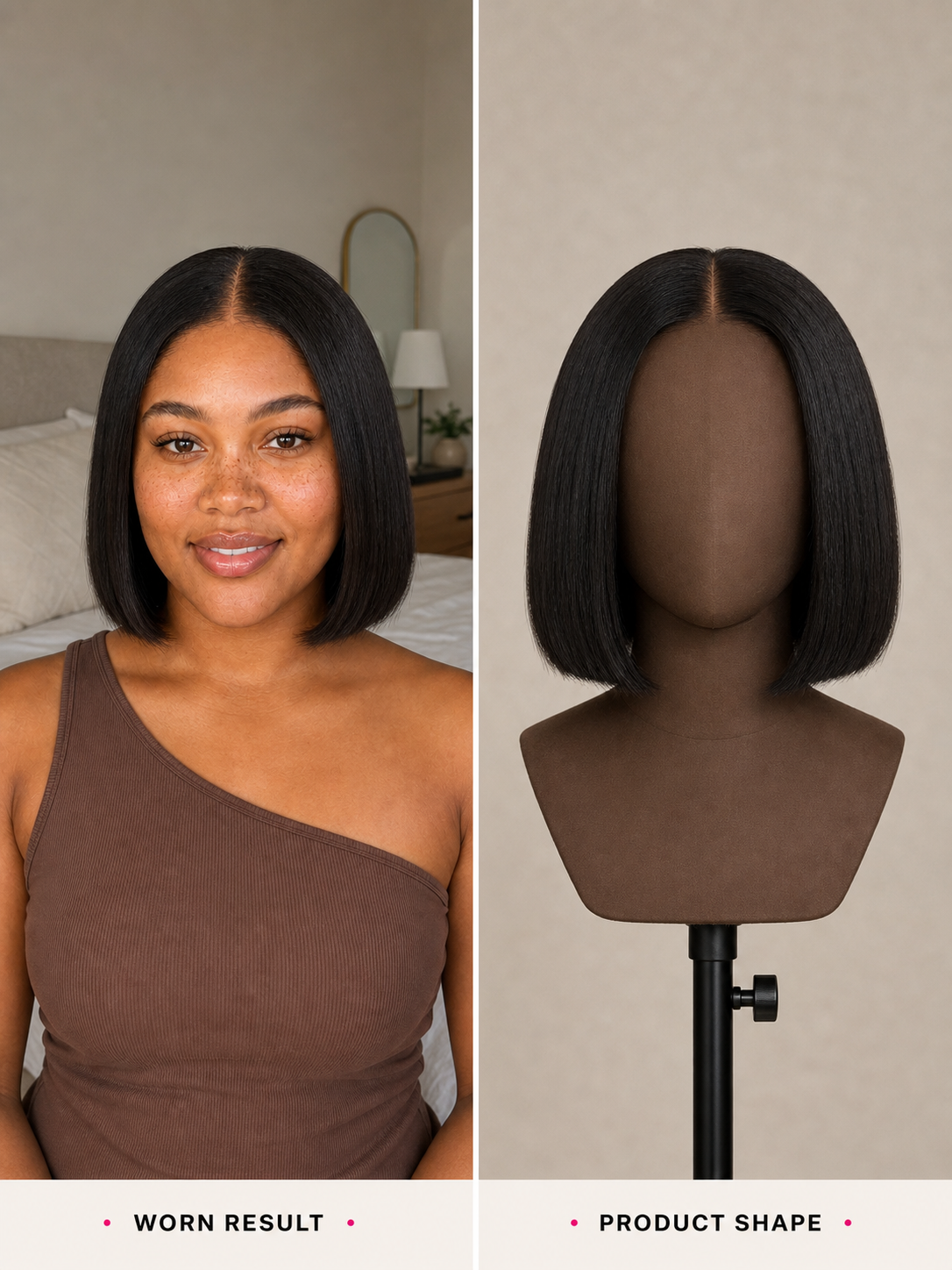 Signature Bob Wig Bye-Bye Slip Glueless Human Hair Wig Pre-Cut Sleek Face-Framing Natural Black Short Bob Beginner Friendly Everyday Wear