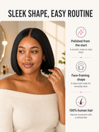 Signature Bob Wig Bye-Bye Slip Glueless Human Hair Wig Pre-Cut Sleek Face-Framing Natural Black Short Bob Beginner Friendly Everyday Wear